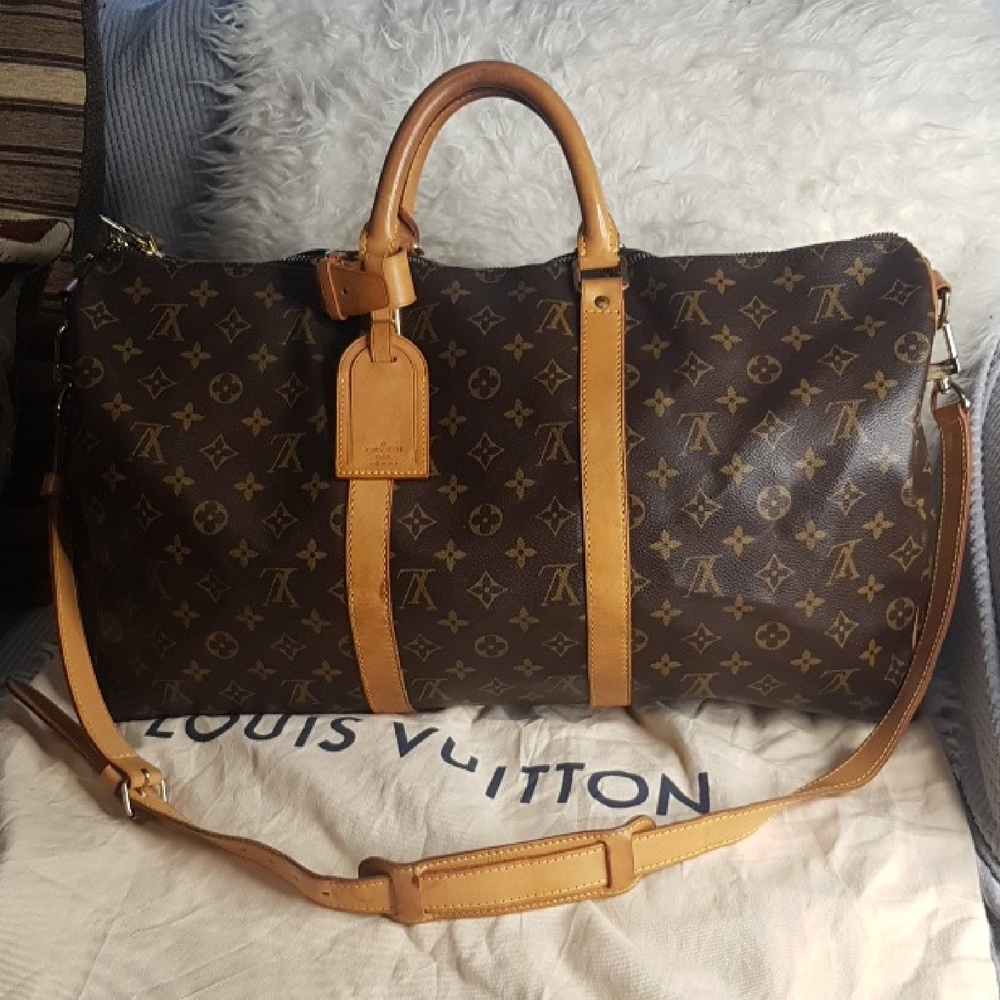 Auth Louis Vuitton Monogram Keepall Bandoulier 50 Duffel Bag With Dust Bag & Loc